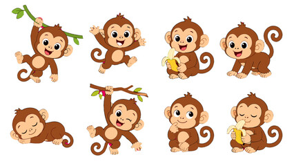 Set of cute cartoon monkey characters in different poses © Alan