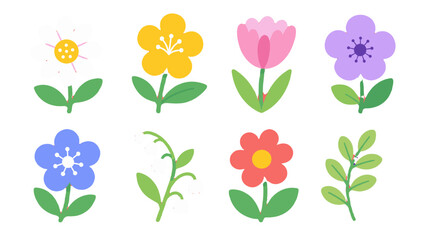 Set of colorful simple flower and leaf vector illustrations © Alan