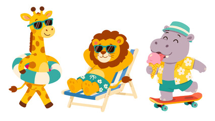 Cute cartoon animals enjoying summer beach activities © Alan