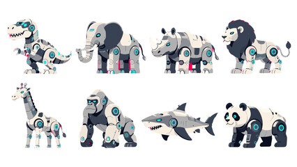 Set of robotic animals including dinosaur, elephant, rhino and lion © Alan