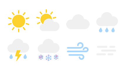 Obraz premium Set of simple weather icons with sun, cloud, rain, snow and wind