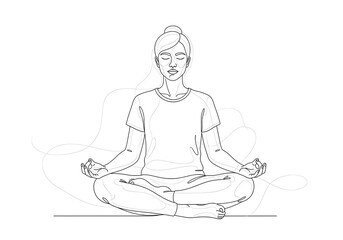 Obraz premium Woman sitting in yoga lotus pose meditating for peace and wellness