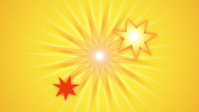 Bright sunburst animation with radiating light rays on golden yellow background