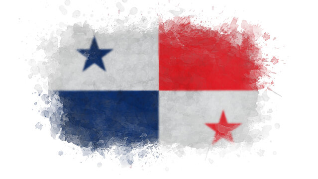 A unique watercolor rendition of the Panamanian flag, with its four quadrants and stars, presented with a distressed artistic texture on a clean white background.