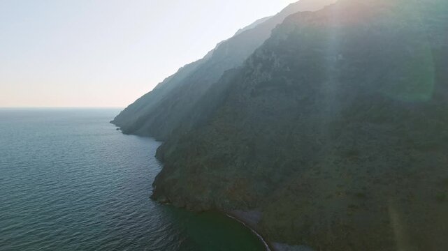 Aerial View of Protected Eastern Coast Cliffs in Samothrace Greece