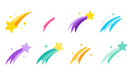 Set of colorful shooting star comet icons on white background © Alan