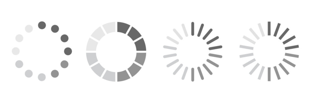 Loading Icon Set Flat Grey Minimalist Circular Progress Bars Preloader Spinners and Digital Buffering Indicators for App Development Web Design and User Interface