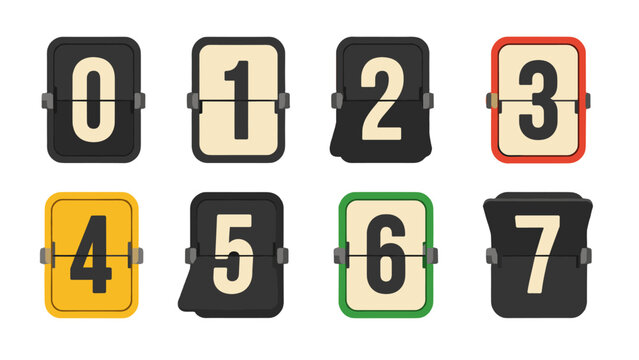 Set of vintage split flap number tiles from zero to seven