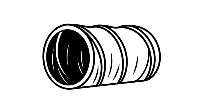 Black and White Illustration of a Corrugated Industrial Pipe