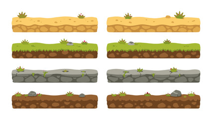 Cartoon game platform tiles with sand grass rock and soil © Alan