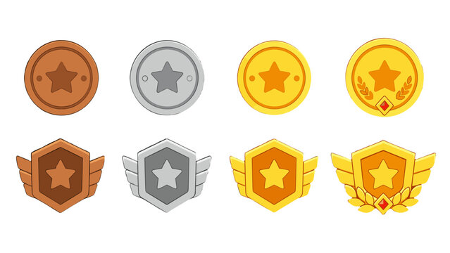 Set of bronze silver and gold game rank badge icons