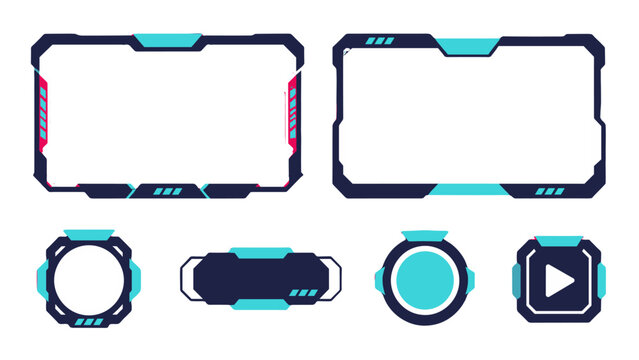 Futuristic streaming overlay frames and interface elements set
