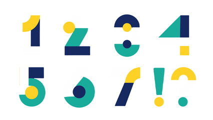 Colorful geometric numbers and punctuation symbol set © Alan