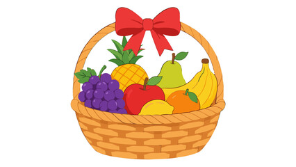Naklejka premium Fruit basket with bow in colorful vector illustration