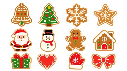 Fototapeta premium Christmas gingerbread cookie icons set with festive holiday shapes