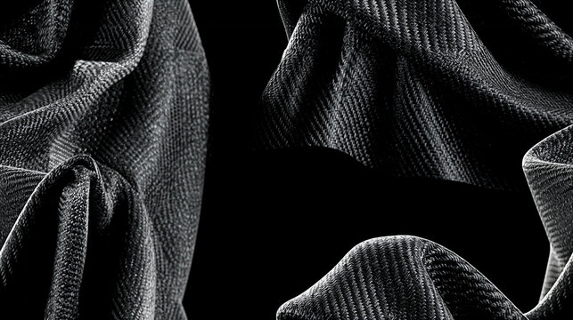 Abstract carbon fiber fabric with woven texture and smooth folds