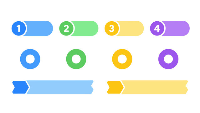 Colorful numbered label and banner elements set on white
