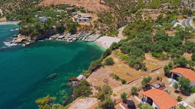 Aerial View of Alyki Peninsula and Gorgona Beach, Thasos, Greece