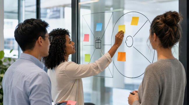 Business team collaborating on value proposition canvas