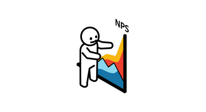 Cartoon person analyzing colorful stock market chart.