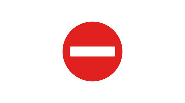 A bold red circle with a horizontal white bar across the center, symbolizing prohibition, denial, or a stop sign, set against a clean white background