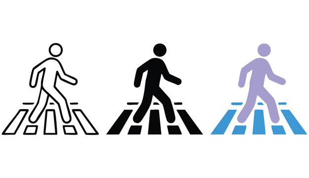 Crosswalk sign. Pedestrian crossing the road icon. Person walking cross the road. Zebra roadsign vector illustration. Man walk symbol.
