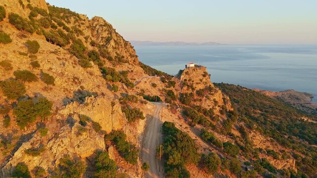 Panagia Krimniotissa Church at Sunset on Samothrace Island Greece
