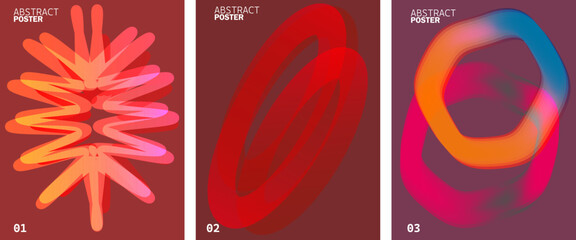 Obraz premium Set of three abstract posters with vibrant geometric shapes and fluid gradients