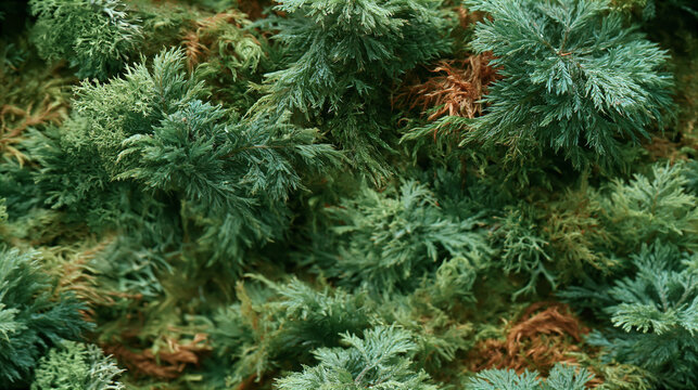 Seamless Green Moss and Juniper Foliage Background Texture
