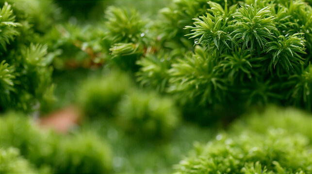 Macro Close-up of Green Moss with Dew Drops