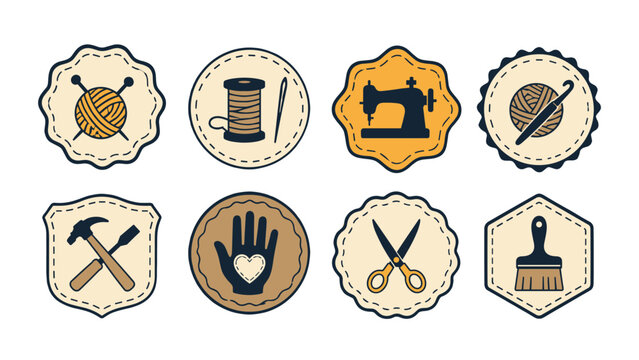 Set of vintage craft and sewing badge icons