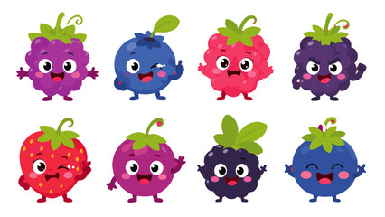 Cute cartoon berry characters collection on white background © icon_art
