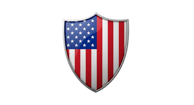 3d shield with united states flag isolated on transparent background
