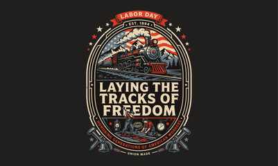 Laying Railway Tracks for Freedom Journey Circular Vintage Poster Design © SMFARHANTANVIR
