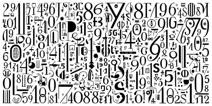 Lettering Blocks of Numeric and Punctuation Symbols with Collage-Like Typographic Characters on White Background