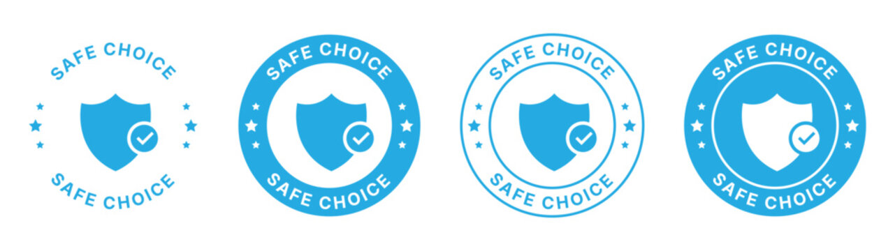 Safe Choice Security Shield Badge Collection with Check Mark Icons, Trusted Protection Certification Labels