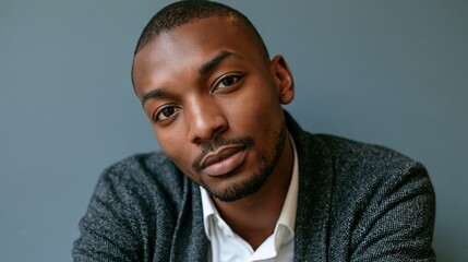 Obraz premium Gen Z Team Lead Young Black Man Front Desk Calm