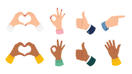 Fototapeta premium Set of hand gesture icons with heart, ok, thumbs up and pointing