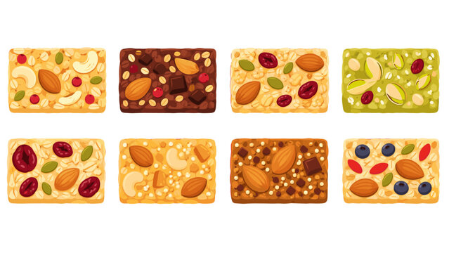 Set of assorted cereal bars with nuts and dried fruit