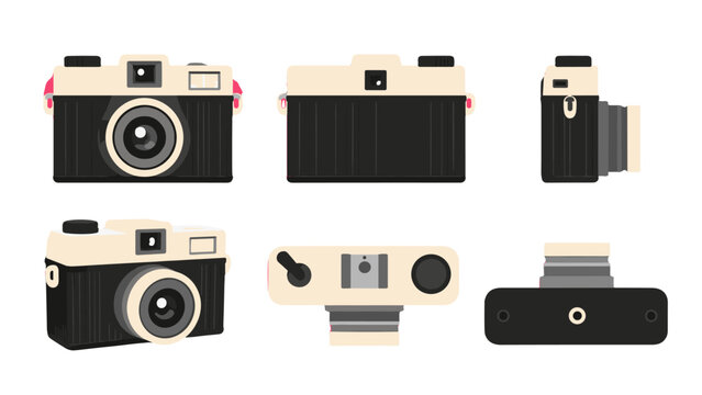 Vintage compact camera vector set from multiple angles