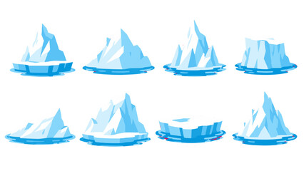 Set of blue iceberg and floating ice illustrations © icon_art