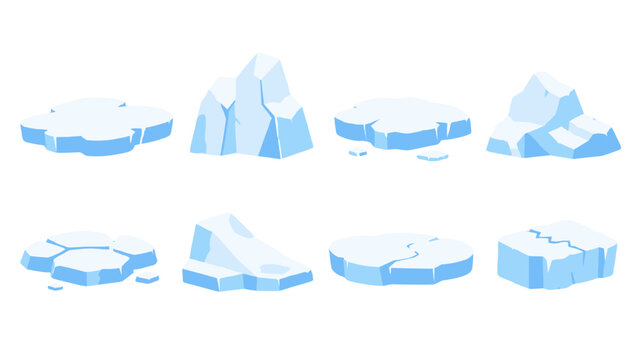 Set of cartoon ice floes and iceberg elements
