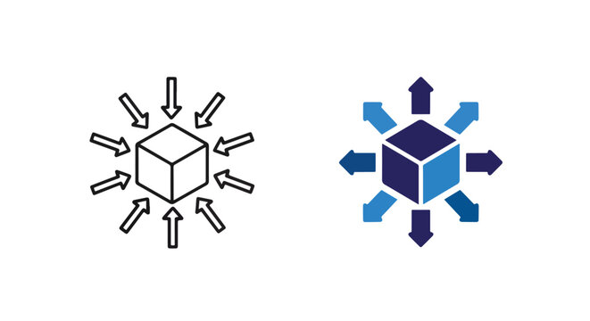 Distribution logistics cube icon set: Clipart, sticker - icon set - Line and glyph solid icon and logo template 