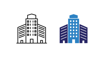 Obraz premium Office building architecture icon set: Clipart, sticker - icon set - Line and glyph solid icon and logo template 