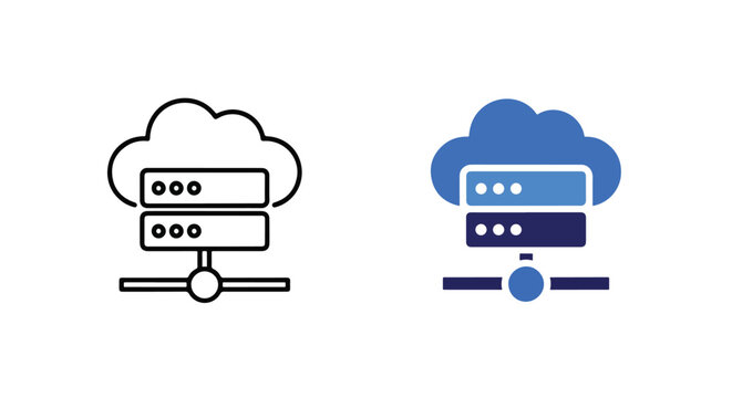 Cloud server network storage vector icons: Clipart, sticker - icon set - Line and glyph solid icon and logo template 