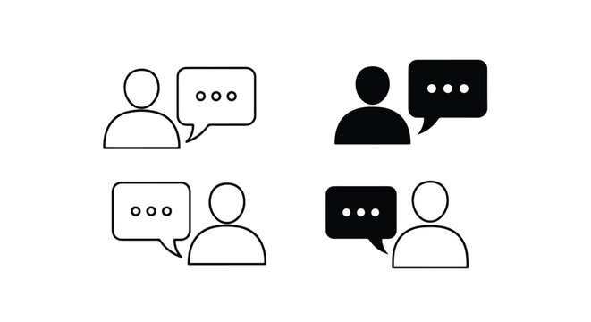 People talking with speech bubble icons: Clipart, sticker - icon set - Line and glyph solid icon and logo template 