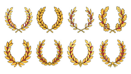Set of decorative golden laurel wreath vector illustrations © icon_art