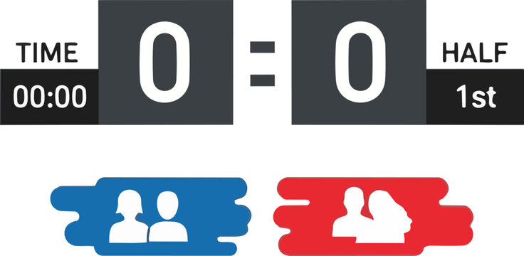 Sports scoreboard with two teams facing off