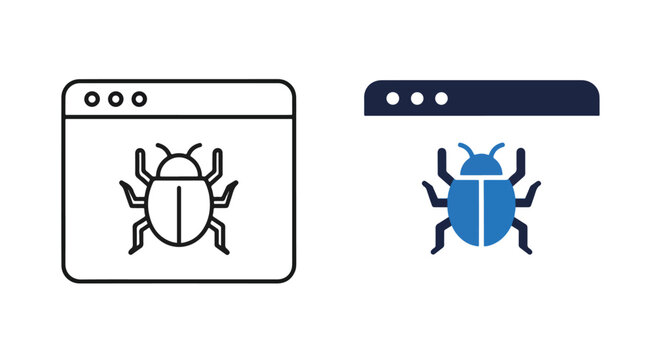 Software bug computer system error icon: Glyph and solid icon set - Icon vector - logo icons. Blue, Black and white icons