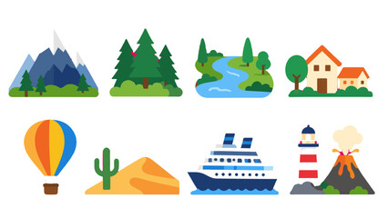 Set of colorful landscape and travel themed flat vector icons © icon_art